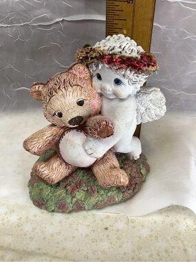 Dreamscles Snuggle Buddies Angel Cherub Figure Hugging Teddy Bear Chalkware